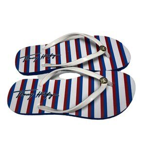 TOMMY HILFIGER TWBEHAN  RED WHITE &‎ BLUE FLIP FLOPS THONG sz 10 nwt